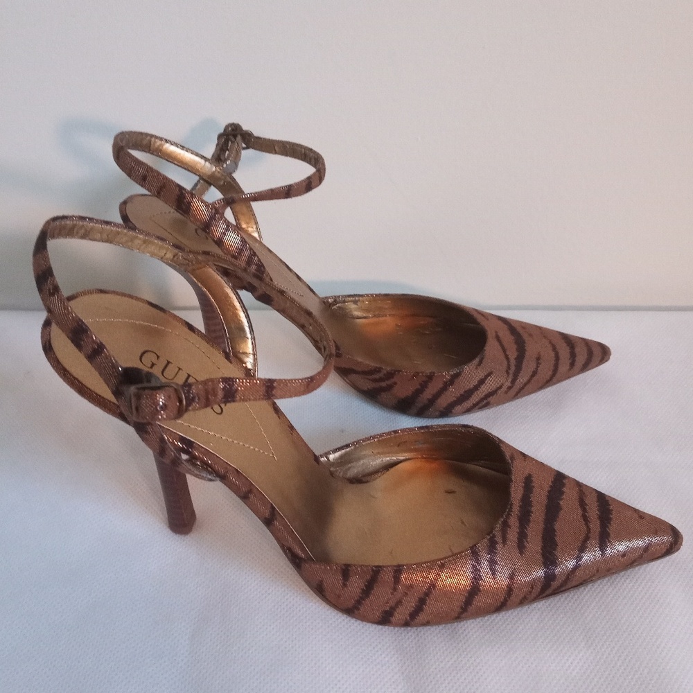 Guess metallic tiger print slingback heels